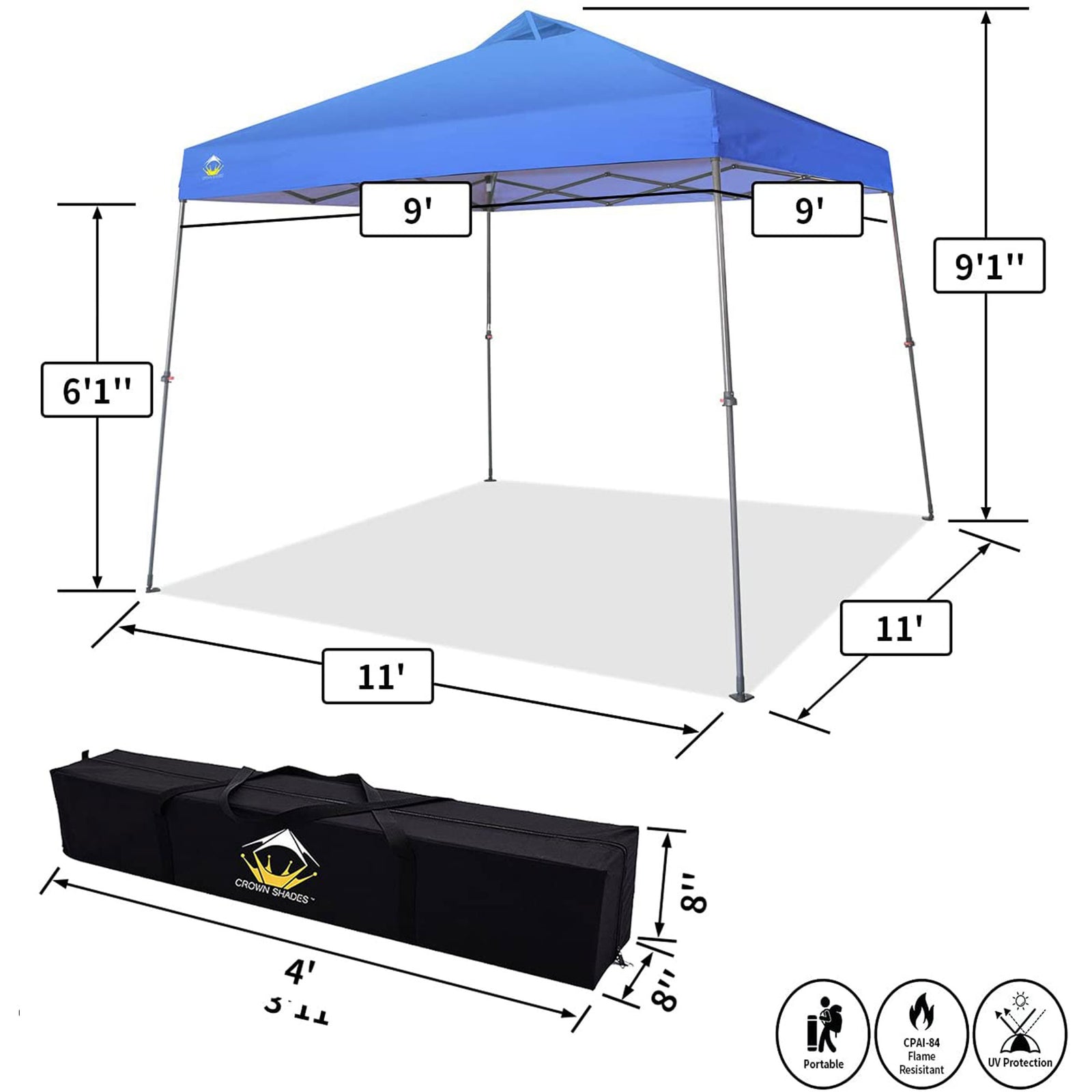 Crown Shades 11' x 11' Base 9' x 9' Top Instant Pop Up Canopy, Blue (Used) - VMInnovations