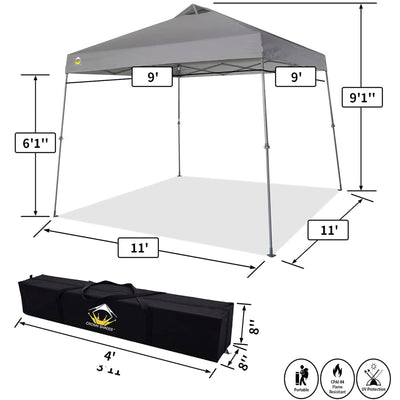 Crown Shades 11' x 11' Base 9' x 9' Top Pop Up Canopy w/Carry Bag, Gray (Used)