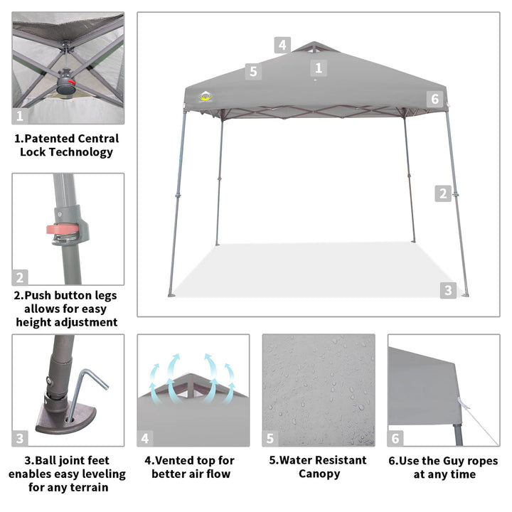 Crown Shades 11' x 11' Base 9' x 9' Top Pop Up Canopy w/Carry Bag, Gray (Used)