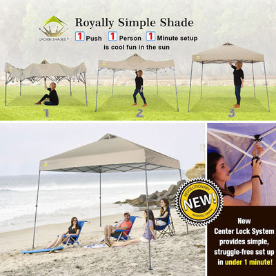 Crown Shades 11' x 11' Base 9' x 9' Top Instant Pop Up Canopy, Beige (Open Box)