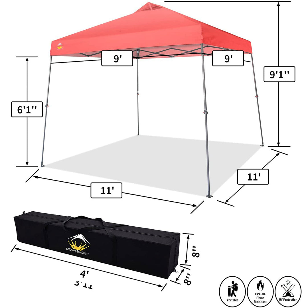 Crown Shades 11' x 11' Base 9' x 9' Top Canopy w/Carry Bag, Red(Open Box) (Used)