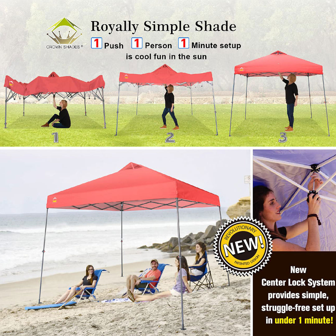 Crown Shades 11' x 11' Base 9' x 9' Top Canopy w/Carry Bag, Red(Open Box) (Used)