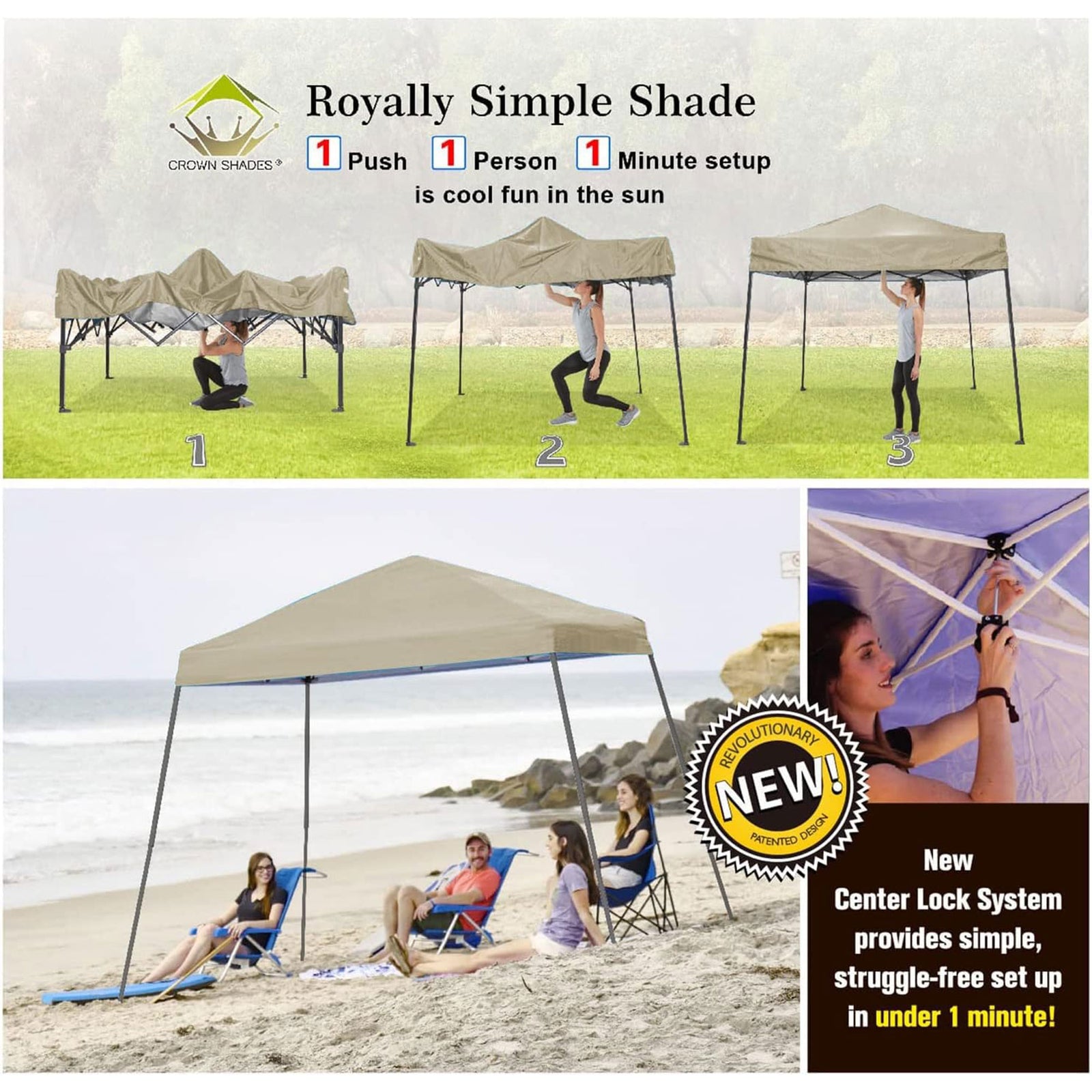 Crown Shades 8'x8' Base 6.5'x6.5' Canopy w/Carry Bag, Beige(Open Box) (Used) - VMInnovations