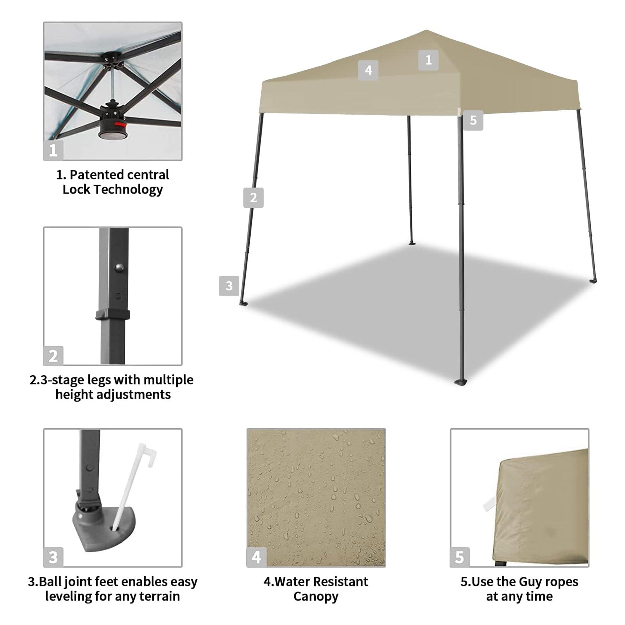 Crown Shades 8'x8' Base 6.5'x6.5' Canopy w/Carry Bag, Beige(Open Box) (Used) - VMInnovations