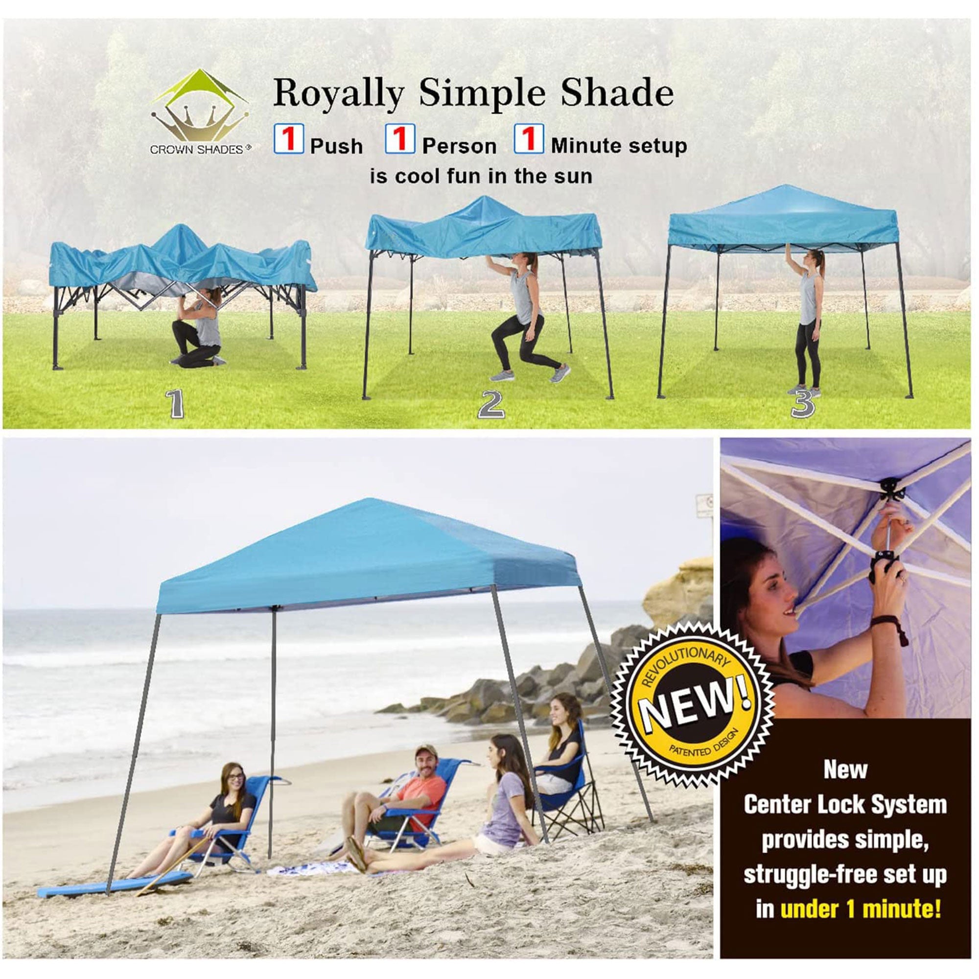 Crown Shades 8'x8' Base 6.5'x6.5' Top Pop Up Canopy w/Carry Bag, Blue (Open Box) - VMInnovations