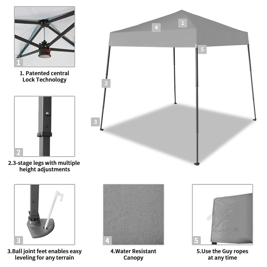 Crown Shades 8'x8' Base 6.5'x6.5' Top Canopy w/Carry Bag, Gray (Open Box) (Used)