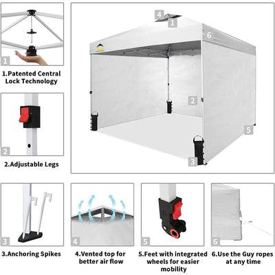 Crown Shades 10' x 10' Instant Pop-Up Canopy w/Sidewalls, White (Used)