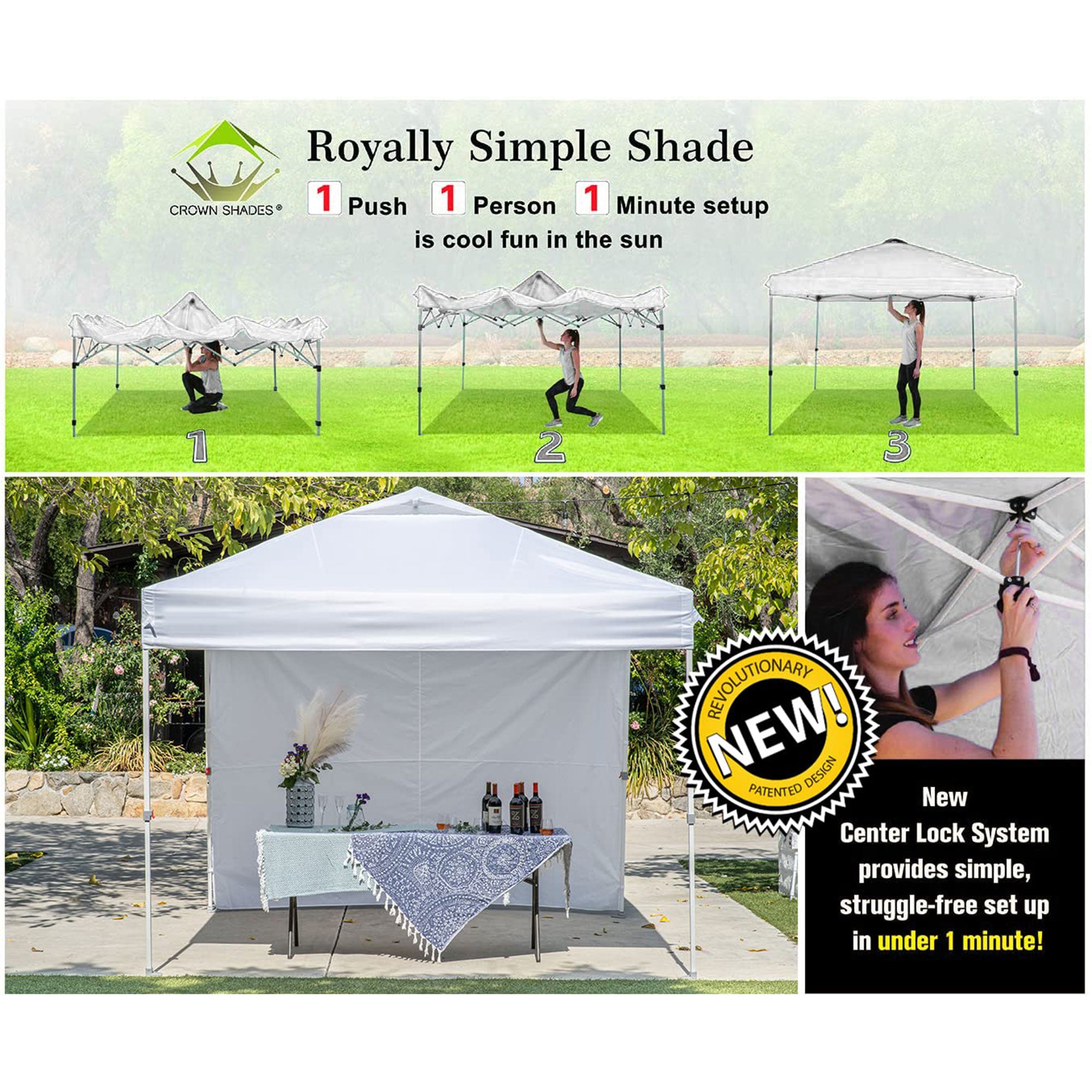 Crown Shades 10' x 10' Instant Pop-Up Canopy w/Sidewalls, White (Used) - VMInnovations