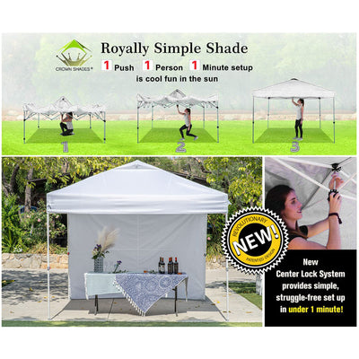 Crown Shades 10' x 10' Instant Pop-Up Canopy w/Sidewalls, White (Used)