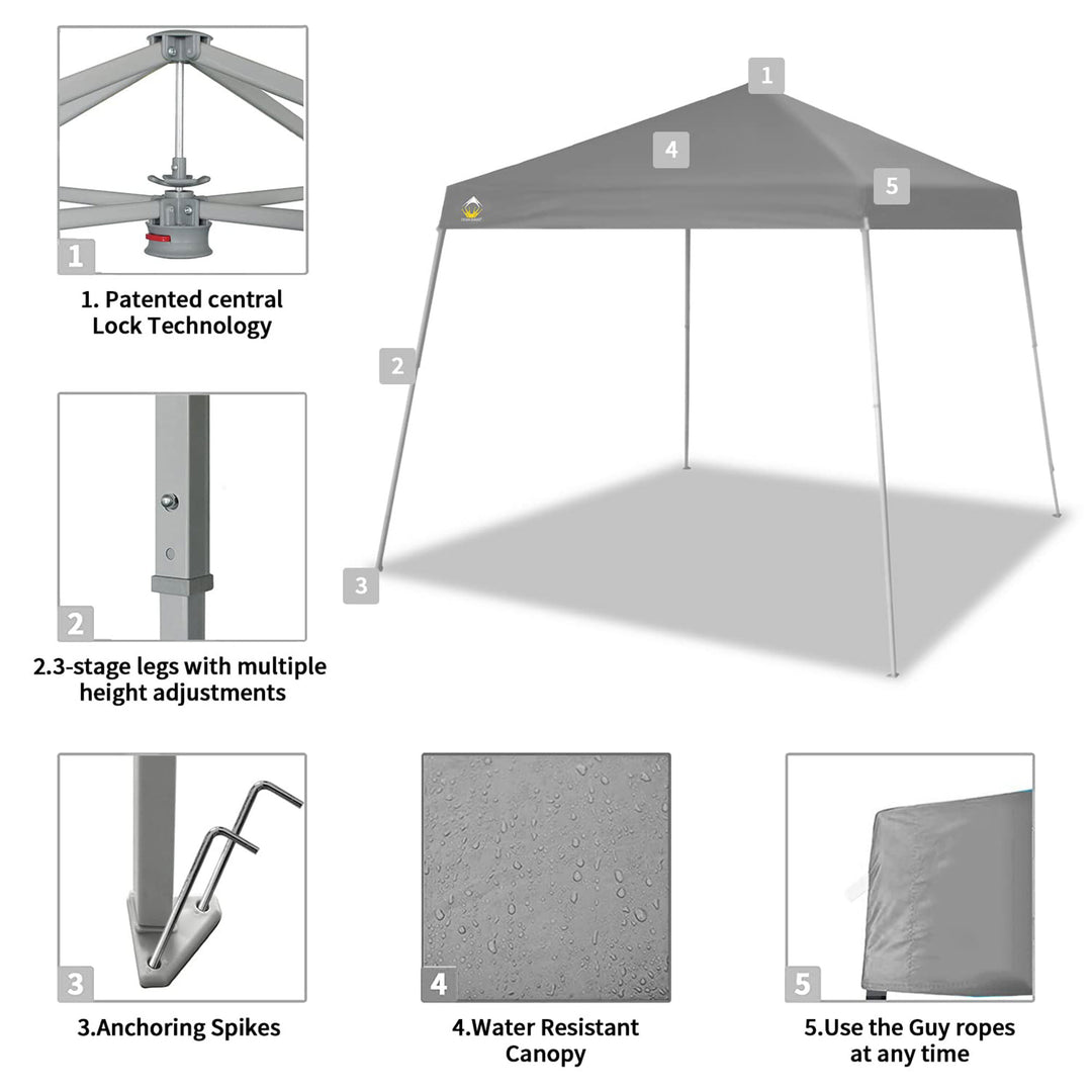 Crown Shades 10' x 10' Base 8'x 8' Canopy w/Carry Bag, Gray, Open Box (Used)