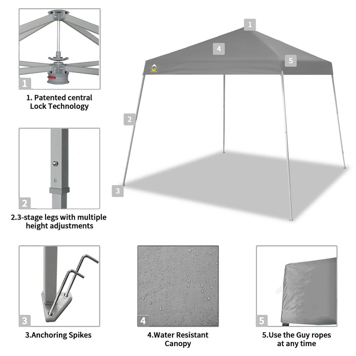 Crown Shades 10' x 10' Base 8'x 8' Canopy w/Carry Bag, Gray, Open Box (Used)