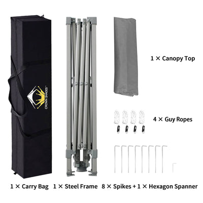 Crown Shades 10' x 10' Base 8'x 8' Canopy w/Carry Bag, Gray, Open Box (Used) - VMInnovations
