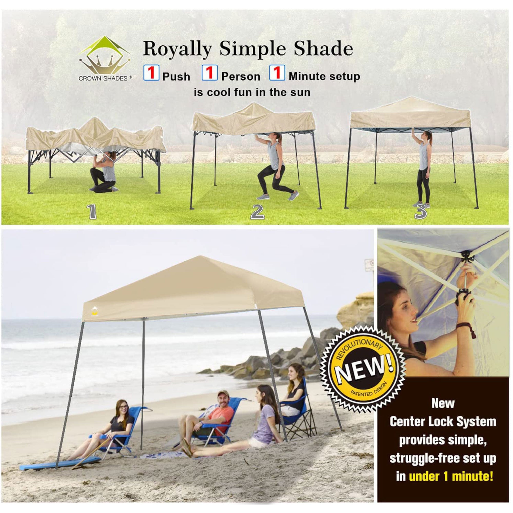 Crown Shades 10x10'' Base 8x8' Top Pop Up Canopy w/Carry Bag, Beige (Open Box)
