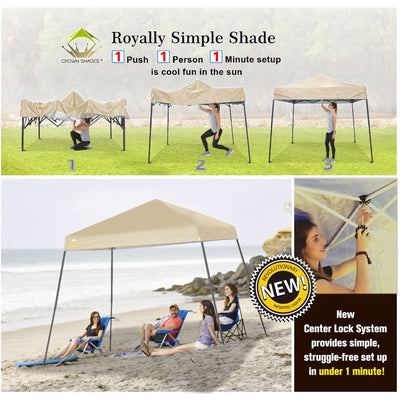 Crown Shades 10x10'' Base 8x8' Top Pop Up Canopy w/Carry Bag, Beige (Open Box)