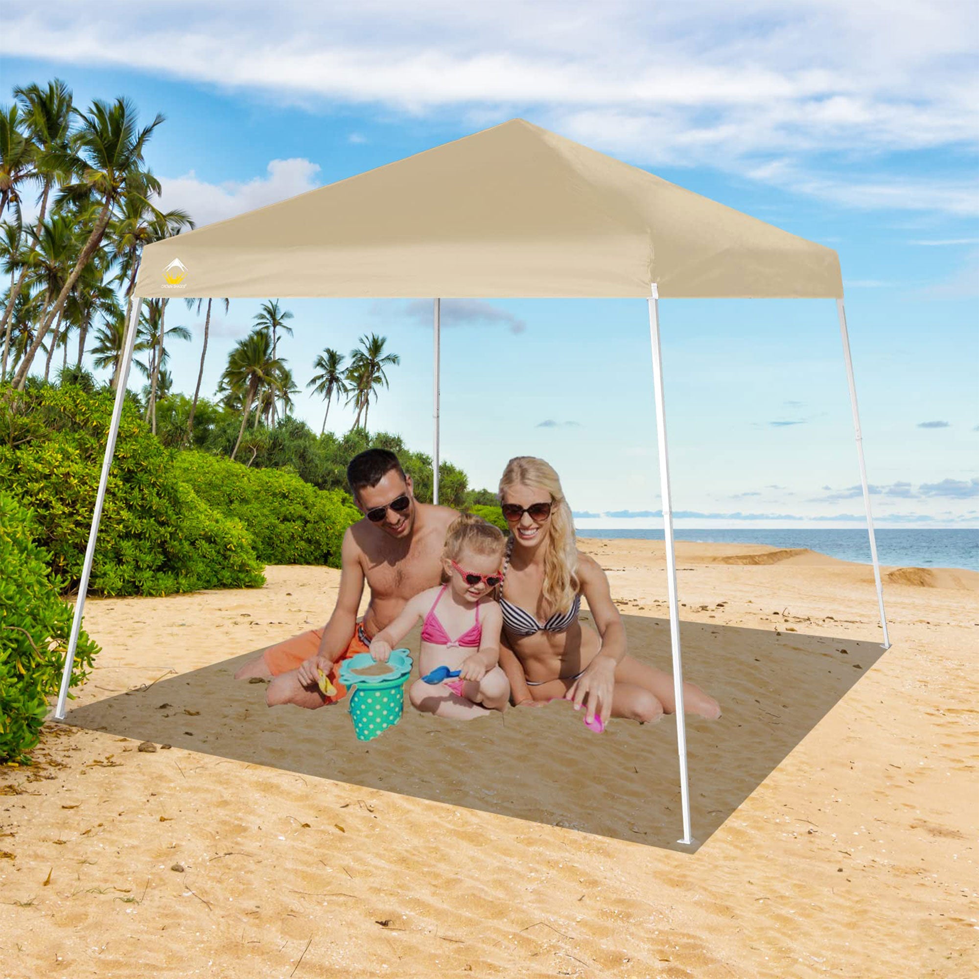 Crown Shades 10x10'' Base 8x8' Top Pop Up Canopy w/Carry Bag, Beige (Open Box)