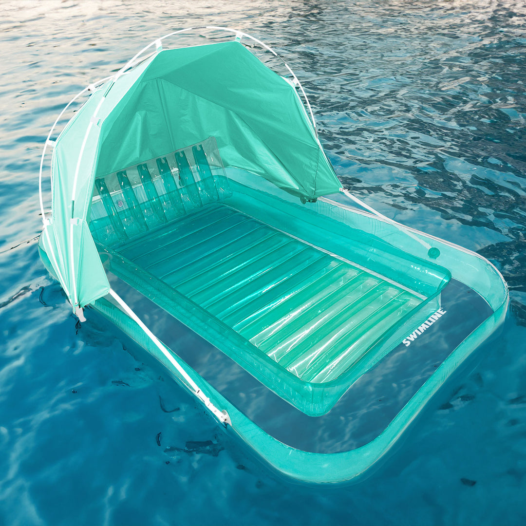 Swimline Original Inflatable Suntan Tub Lounge Float with Adjustable Shade, Mint - VMInnovations