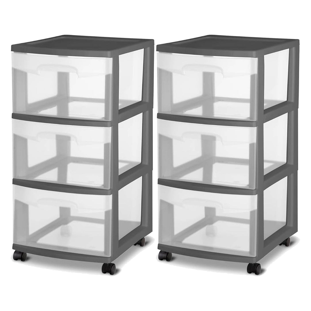 Sterilite 3 Drawer Home Organizer Storage Cart w/Caster Wheels, Gray (2 Pack)