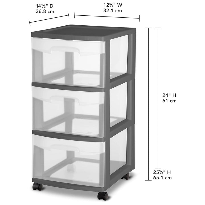 Sterilite 3 Drawer Home Organizer Storage Cart w/Caster Wheels, Gray (2 Pack)