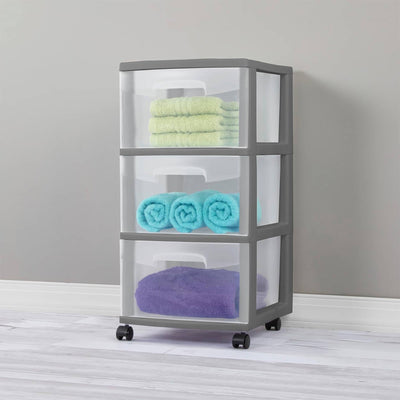 Sterilite 3 Drawer Home Organizer Storage Cart w/Caster Wheels, Gray (2 Pack) - VMInnovations