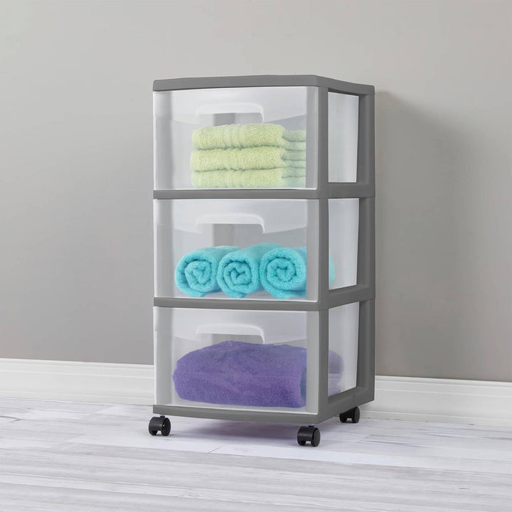 Sterilite 3 Drawer Home Organizer Storage Cart w/Caster Wheels, Gray (2 Pack)