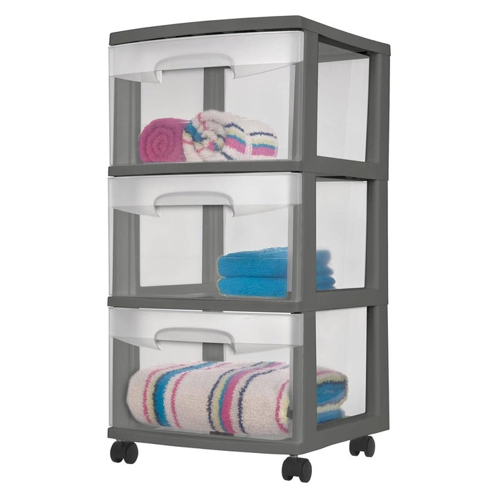 Sterilite 3 Drawer Home Organizer Storage Cart w/Caster Wheels, Gray (2 Pack)