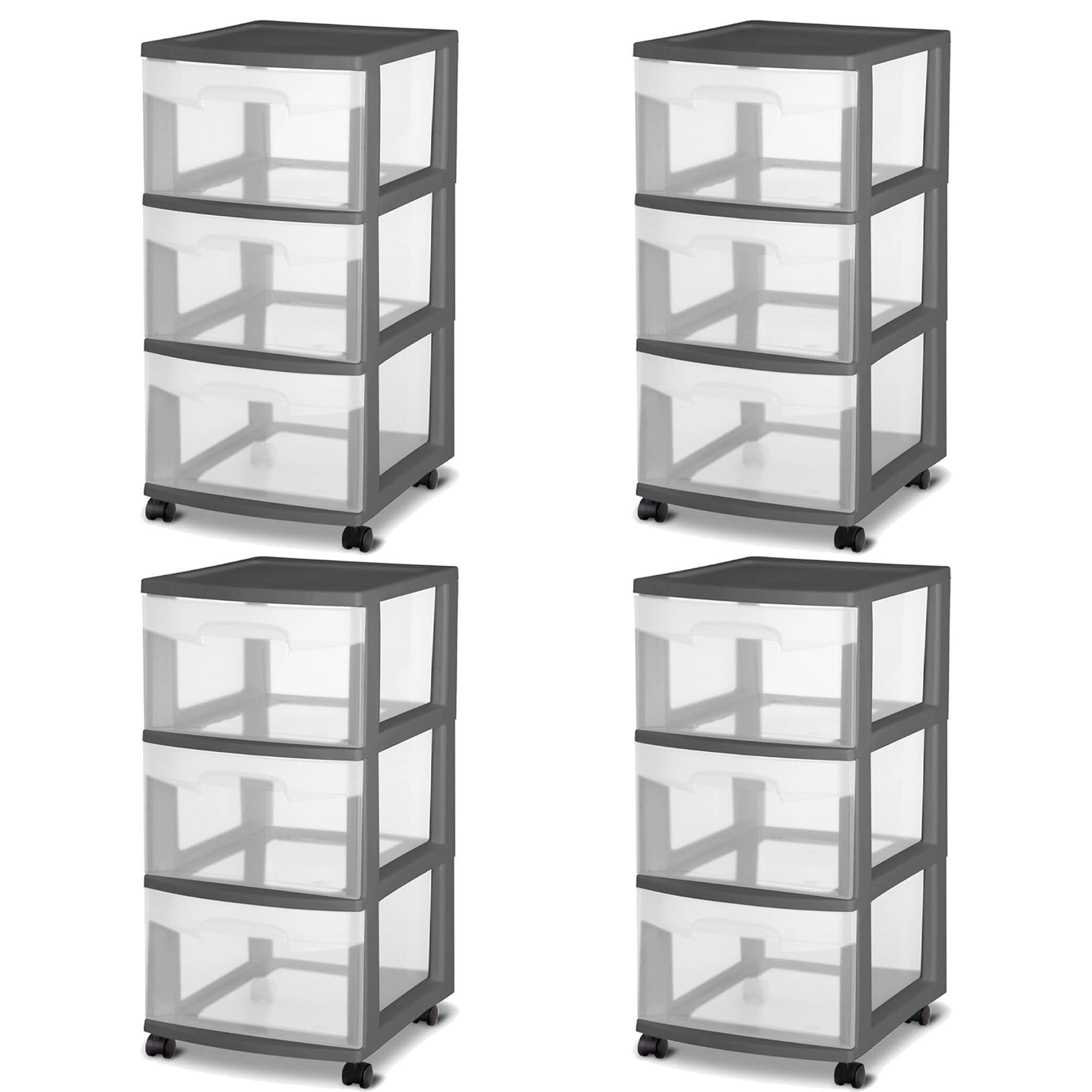 Sterilite 3 Drawer Home Organizer Storage Cart w/Caster Wheels, Gray (4 Pack) - VMInnovations