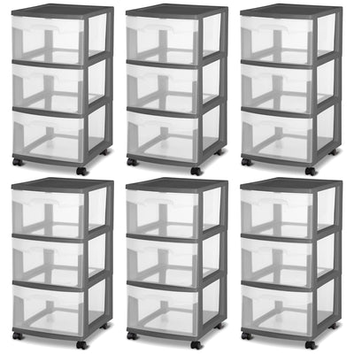 Sterilite 3 Drawer Home Organizer Storage Cart w/Caster Wheels, Gray (6 Pack) - VMInnovations