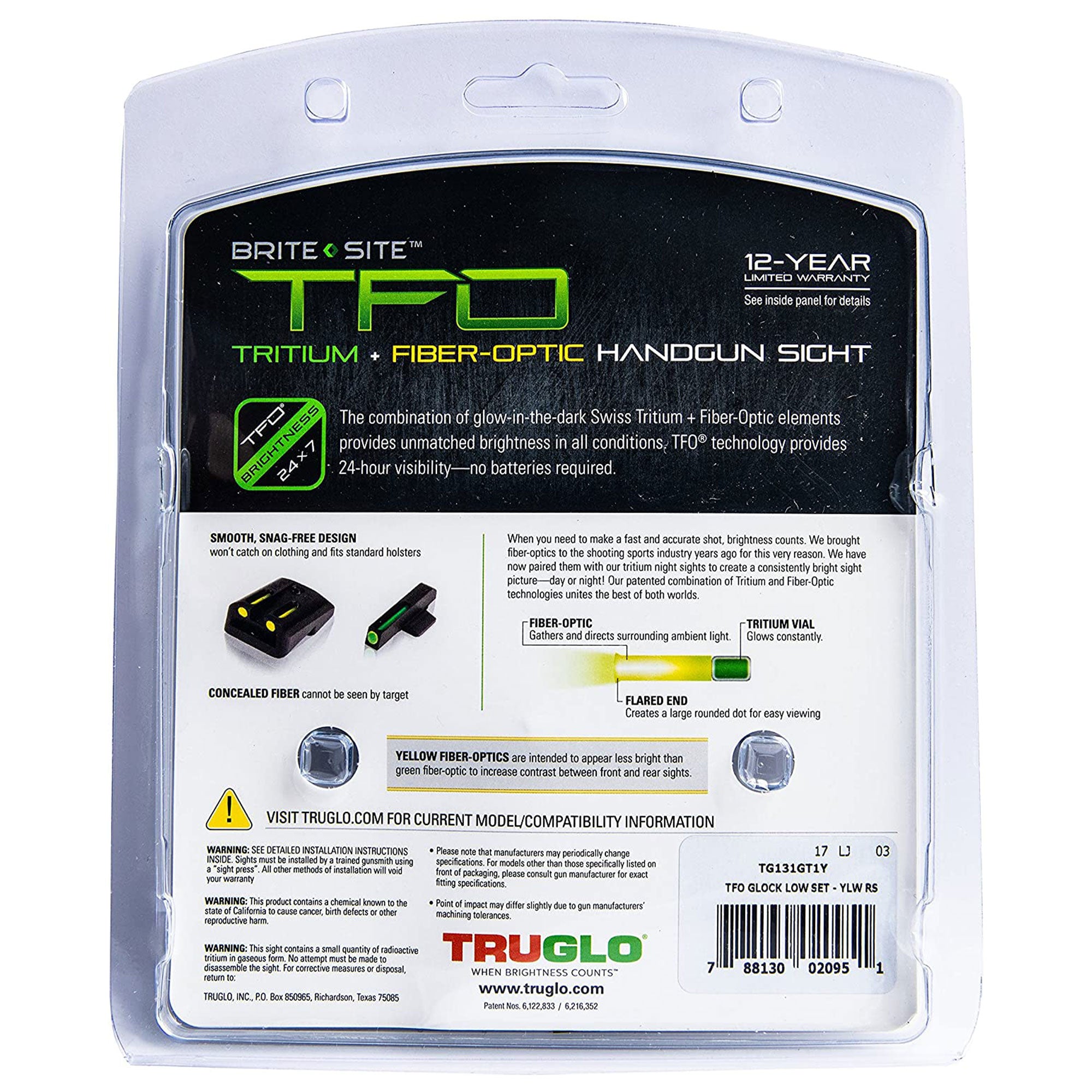 TruGlo TFO Tritium Fiber Optic Gun Sight Set, Fits Glock 17/17L Models (3 Pack)
