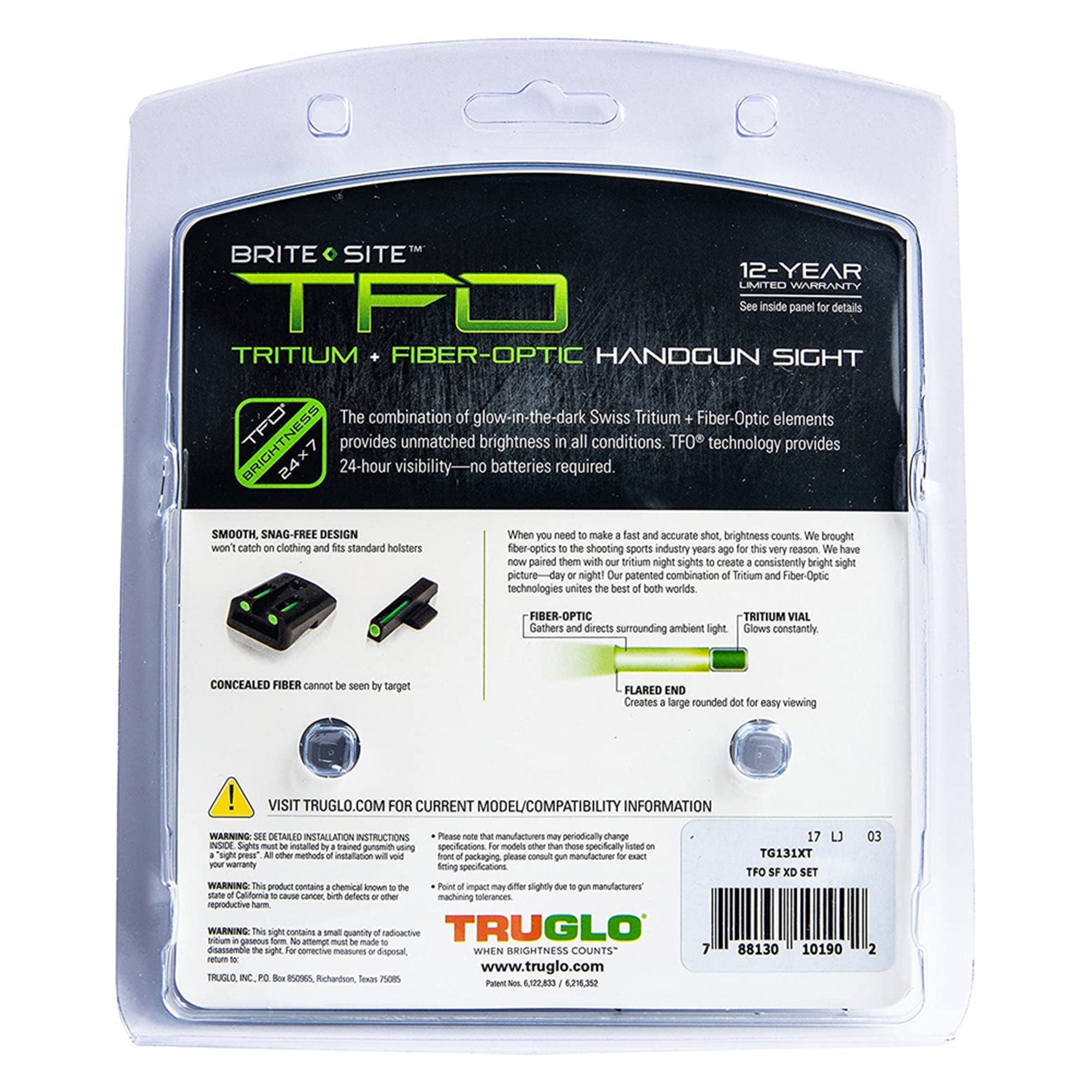 TruGlo TFO Tritium Fiber Optic Gun Sight Set, Fits Glock 17/17L Models (3 Pack)