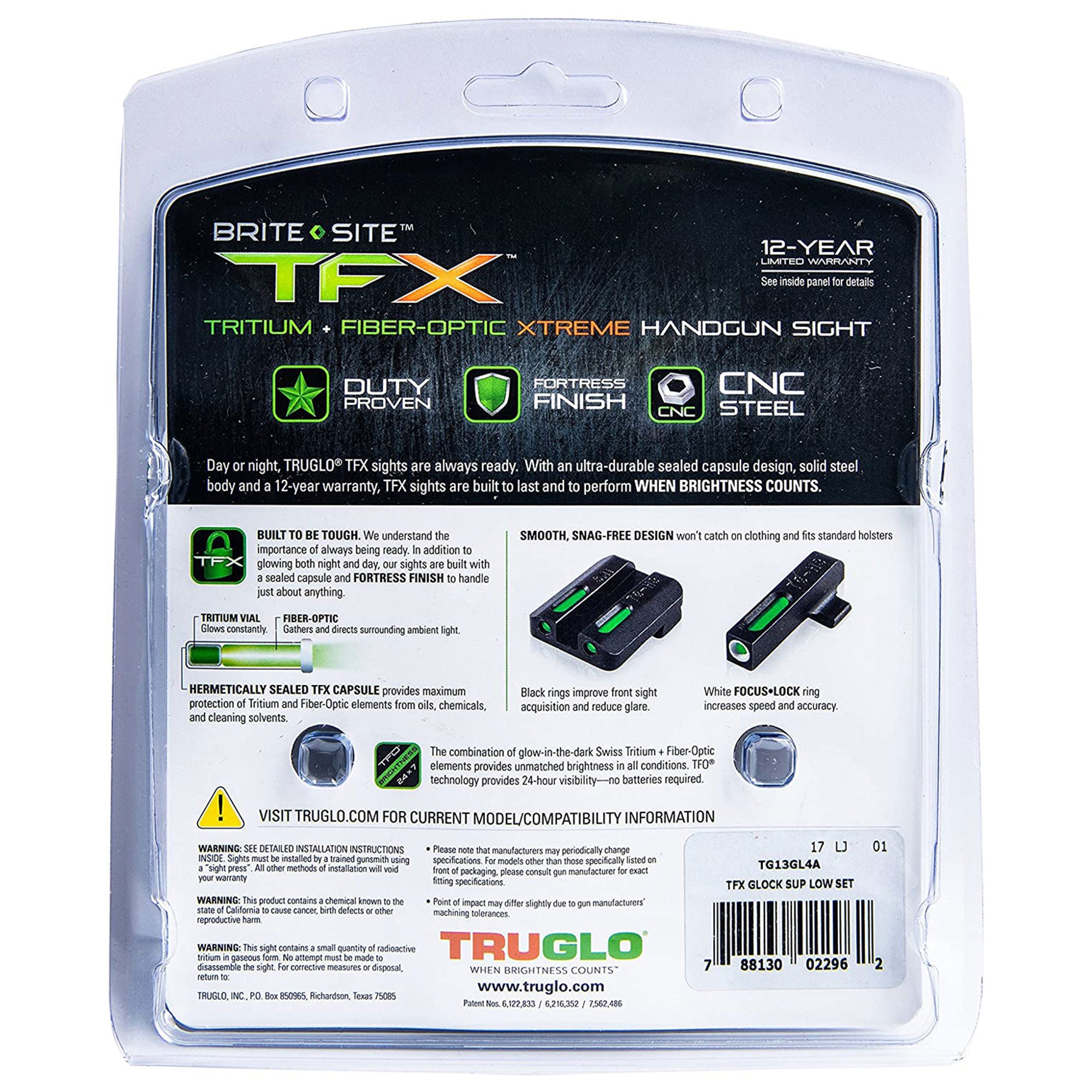 TruGlo TFK Fiber Optic Tritium Handgun Sight, Fits Glock 17/17L Models (3 Pack)