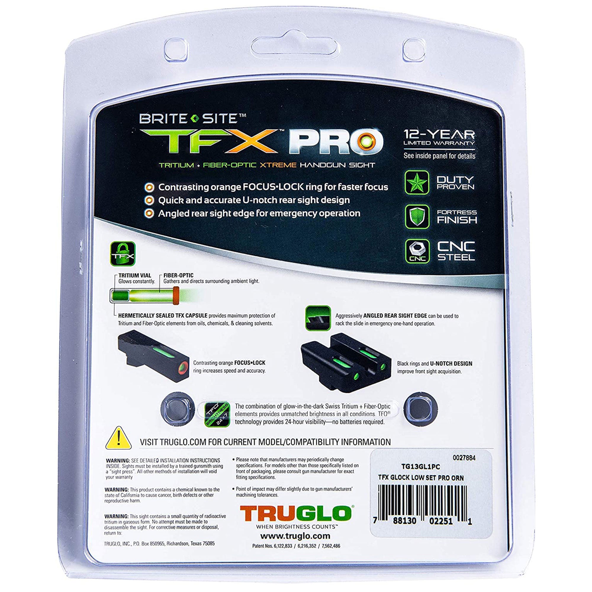 TruGlo TFK Pro Fiber Optic Tritium Handgun Glock Sight Accessories (3 Pack)