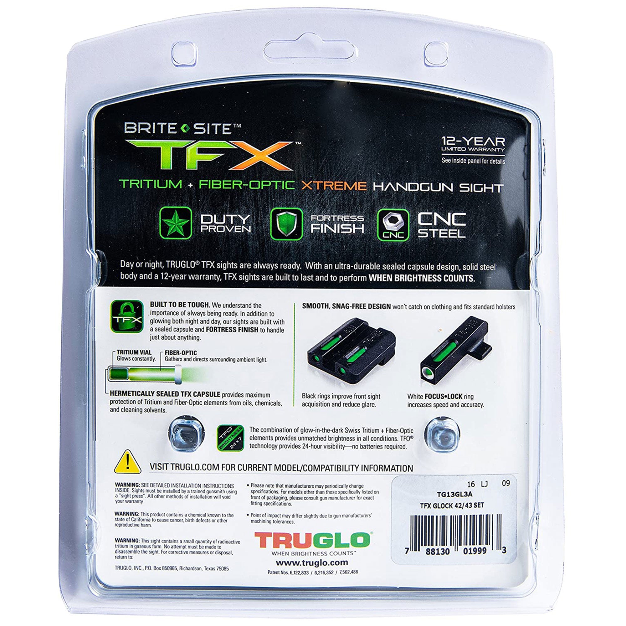 TruGlo TFK Fiber Optic Tritium Handgun Glock Pistol Sight Accessories (3 Pack)