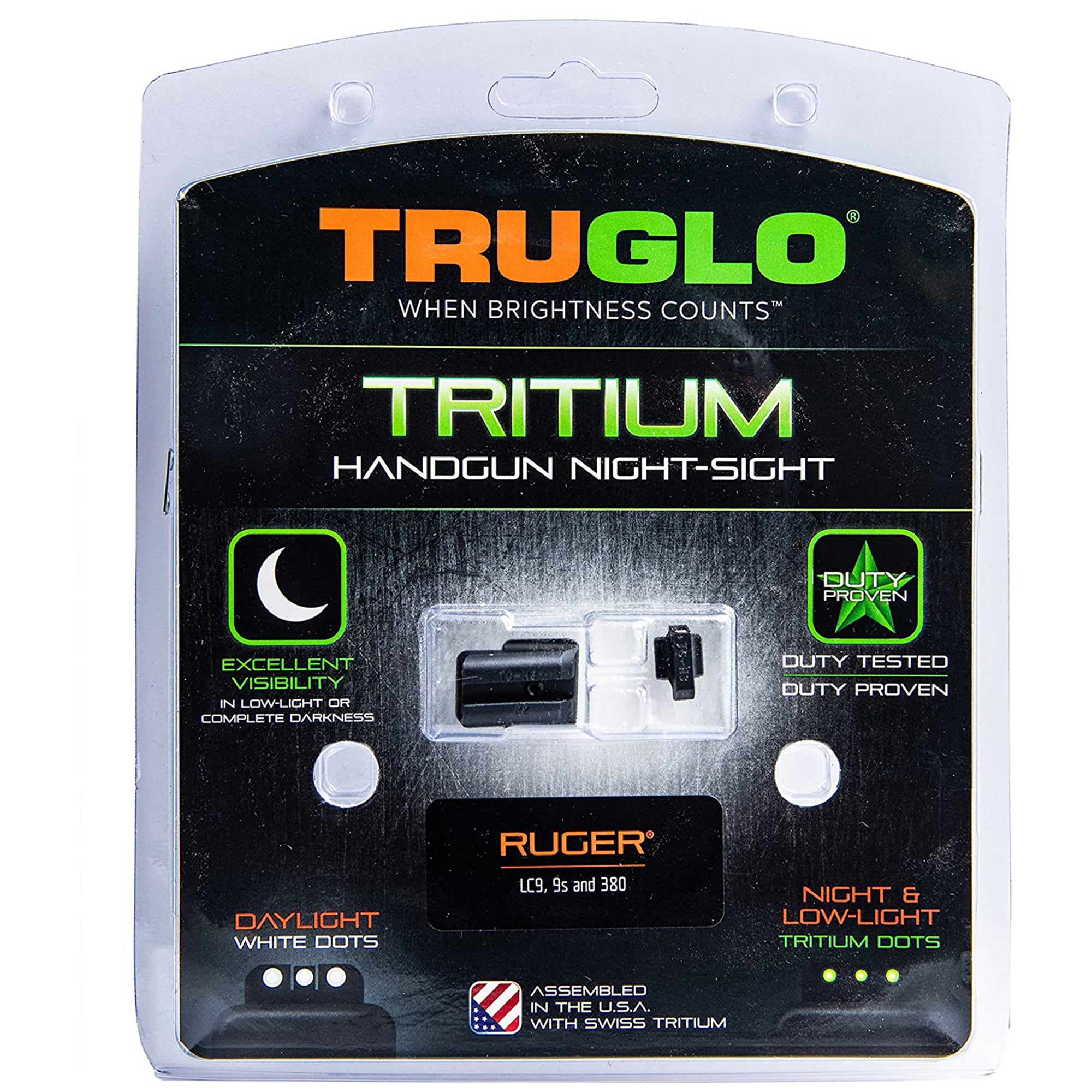 TruGlo Glow in the Dark High Set Pistol Sight for Ruger LC9, 9S and 380 (3 Pack)