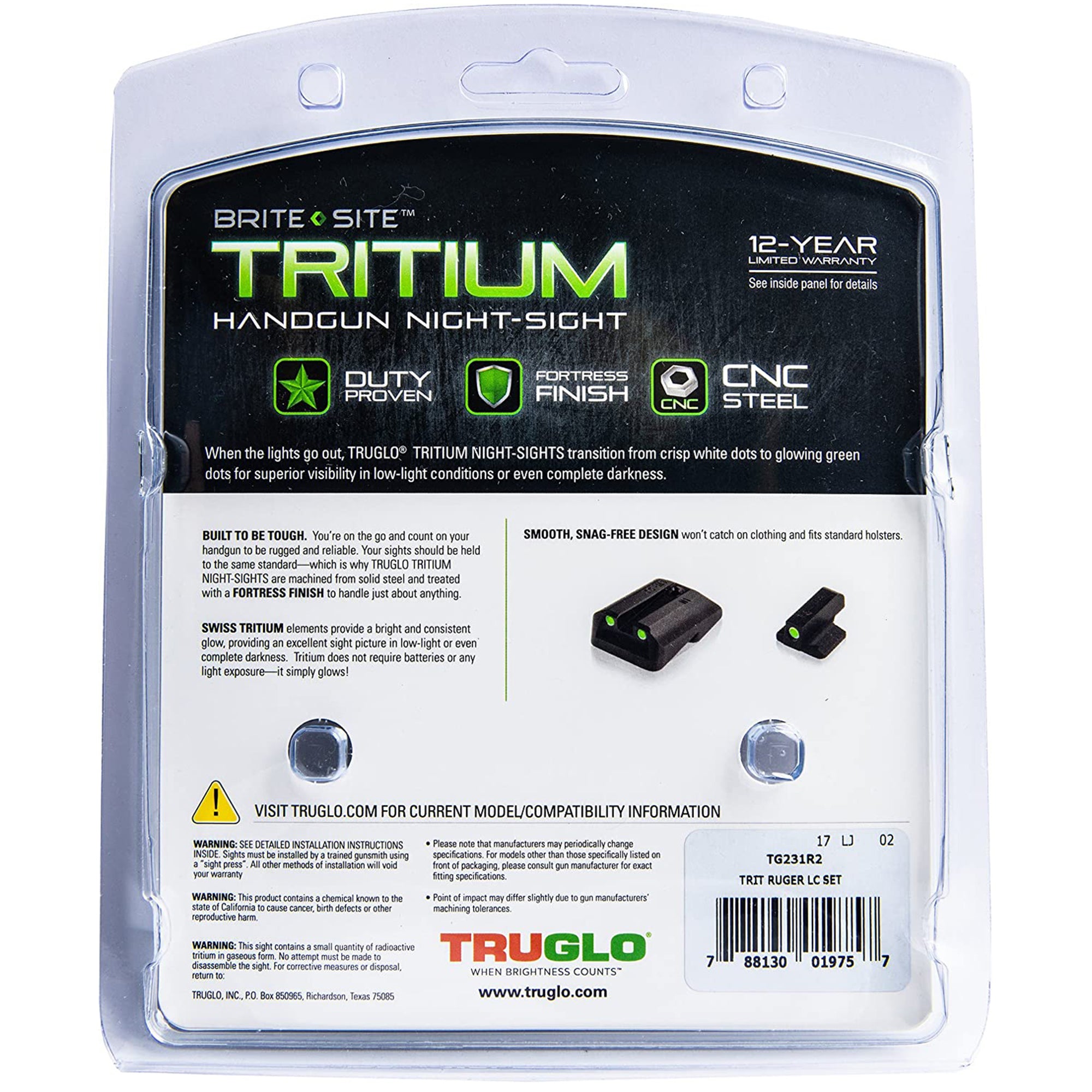 TruGlo Glow in the Dark High Set Pistol Sight for Ruger LC9, 9S and 380 (3 Pack)
