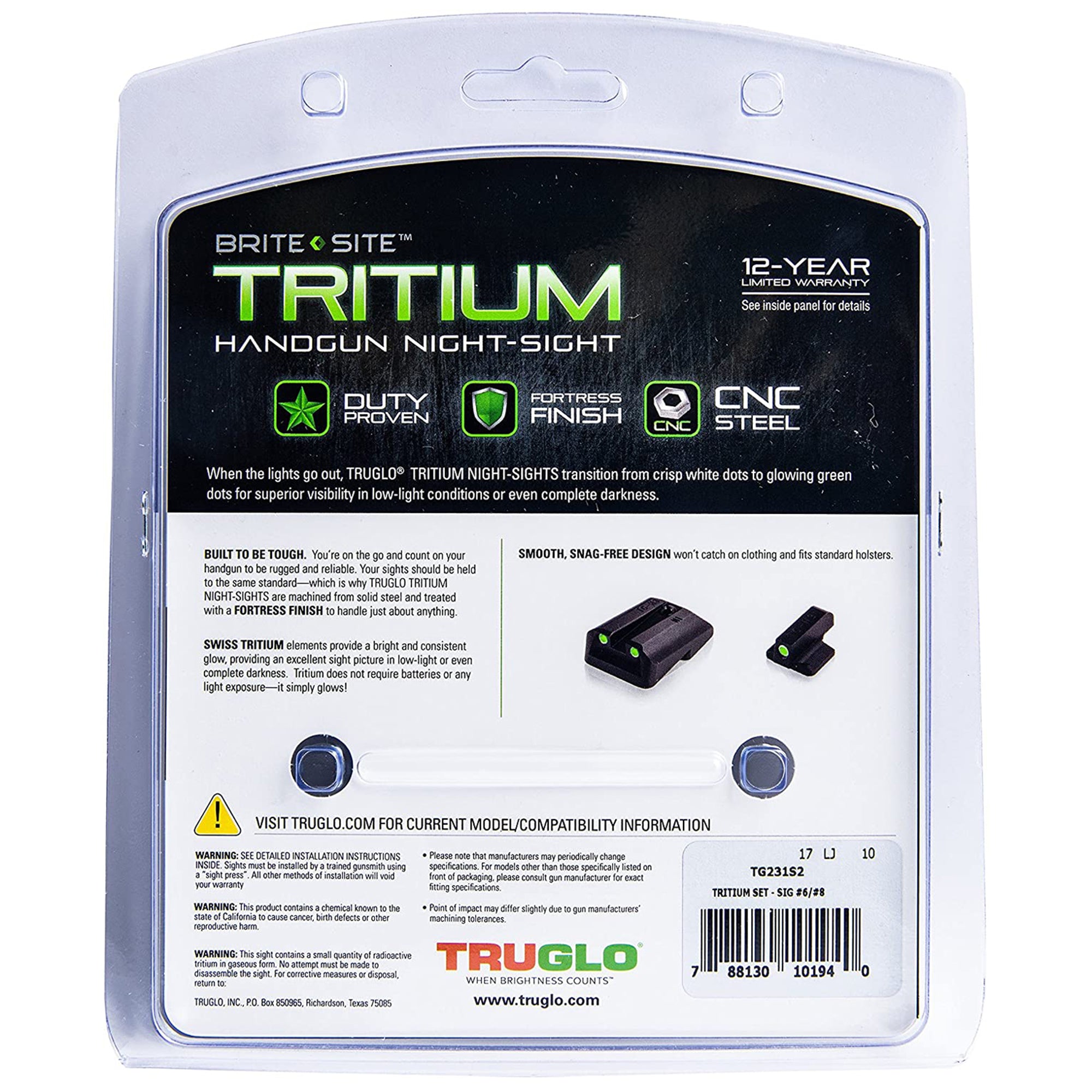 TruGlo Trit Glow in the Dark Pistol Sight, Sig Sauer 8 Rear & 6 Front (3 Pack)