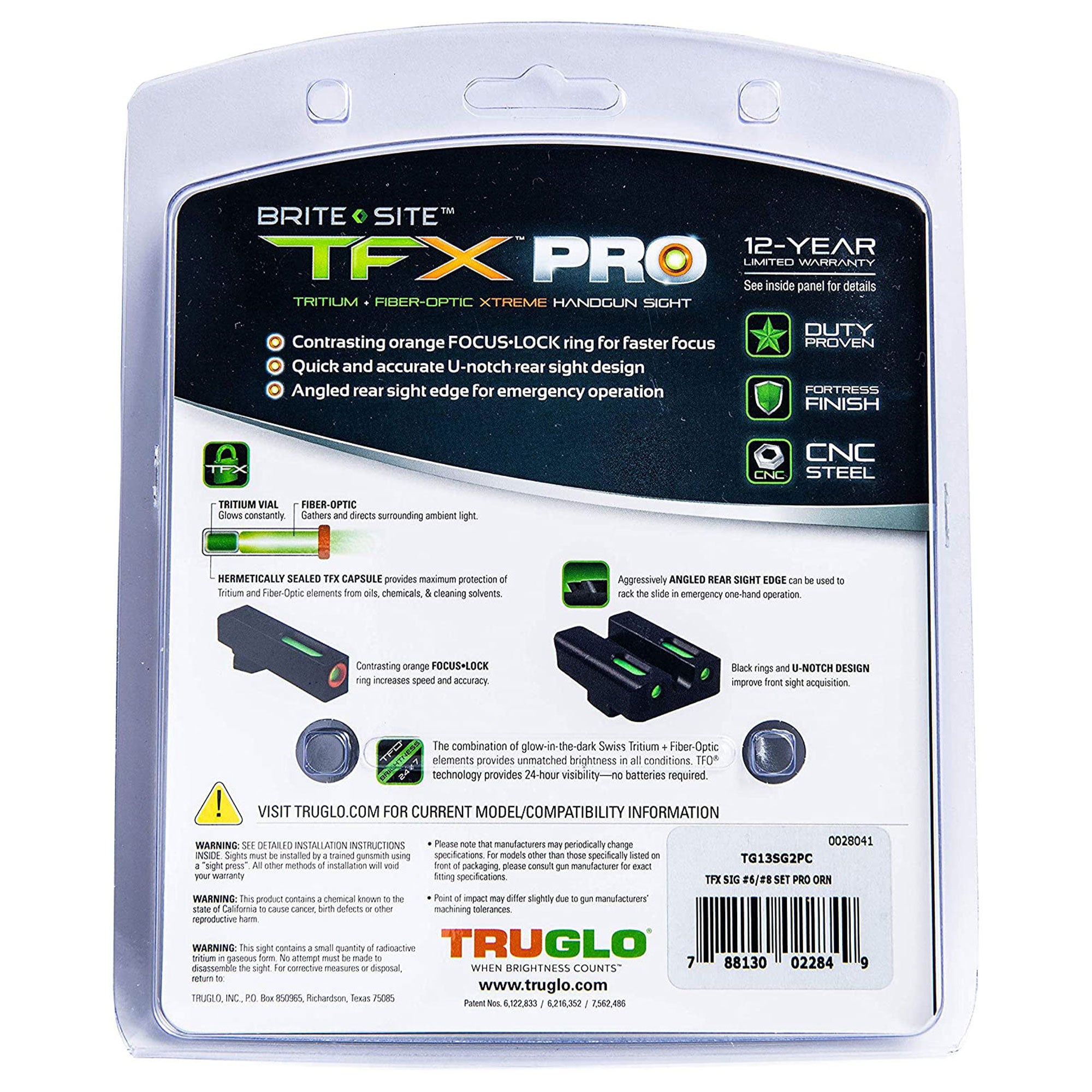 TruGlo Pro TFK Fiber Optic Tritium Handgun Sight for Sig Sauer Pistols (3 Pack)
