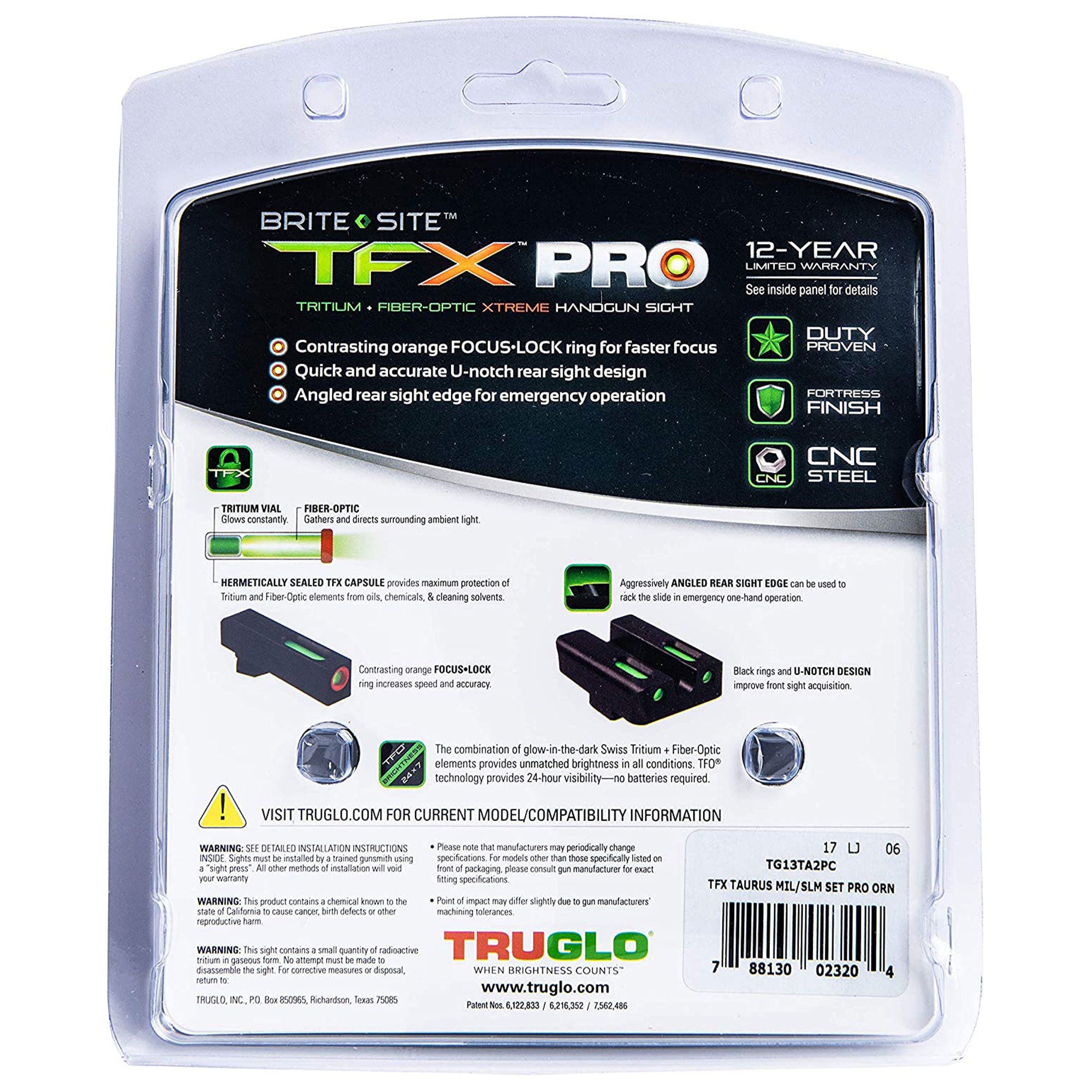 TruGlo Pro TFK Fiber Optic Tritium Glock Pistol Sight Accessory, Taurus (3 Pack)