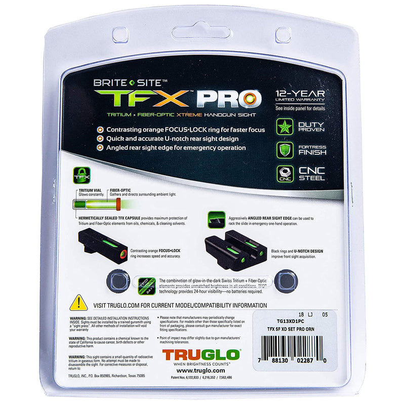 TruGlo TFK Pro Fiber Optic Tritium Sight Accessories for SF XD Models (3 Pack)