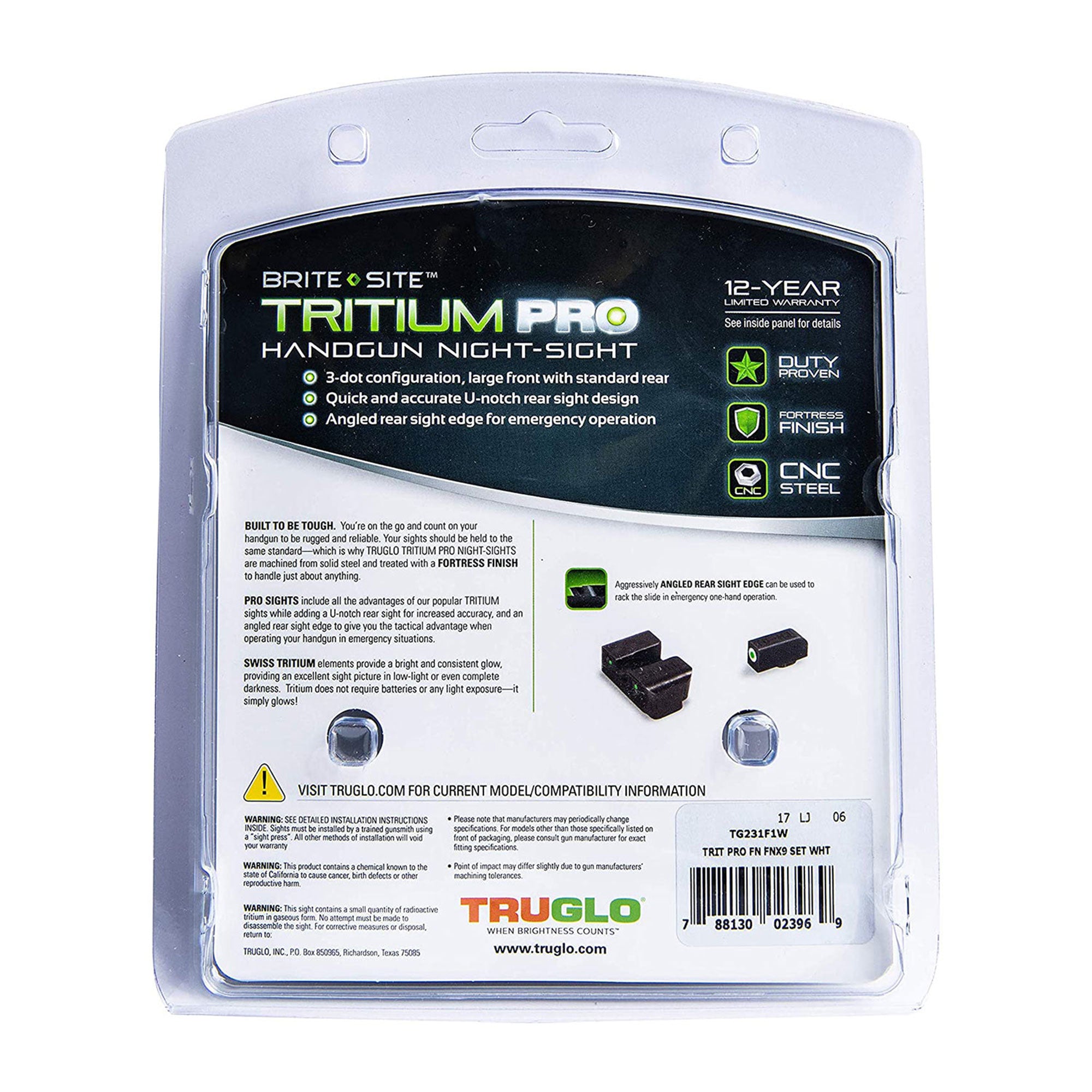 TruGlo Tritium Pro Handgun Sight for NH FNP-9, FNX-9 & FNS-9, Green (3 Pack)