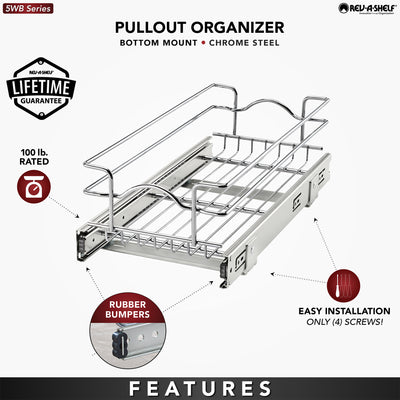 Rev-A-Shelf Cabinet Pull Out Shelf Organizer, 8.5 x 18 In, 5WB1-0918CR-1, 2-Pack - VMInnovations