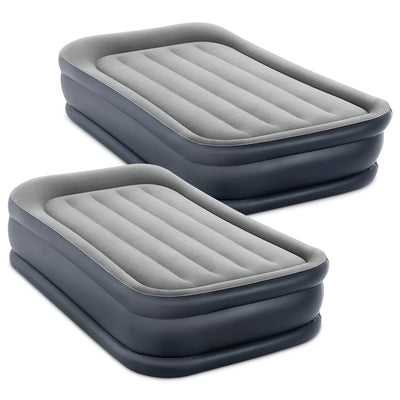 Intex Dura Beam Deluxe Pillow Raised Air Mattress w/ Built In Pump, Twin, 2 Pack - VMInnovations