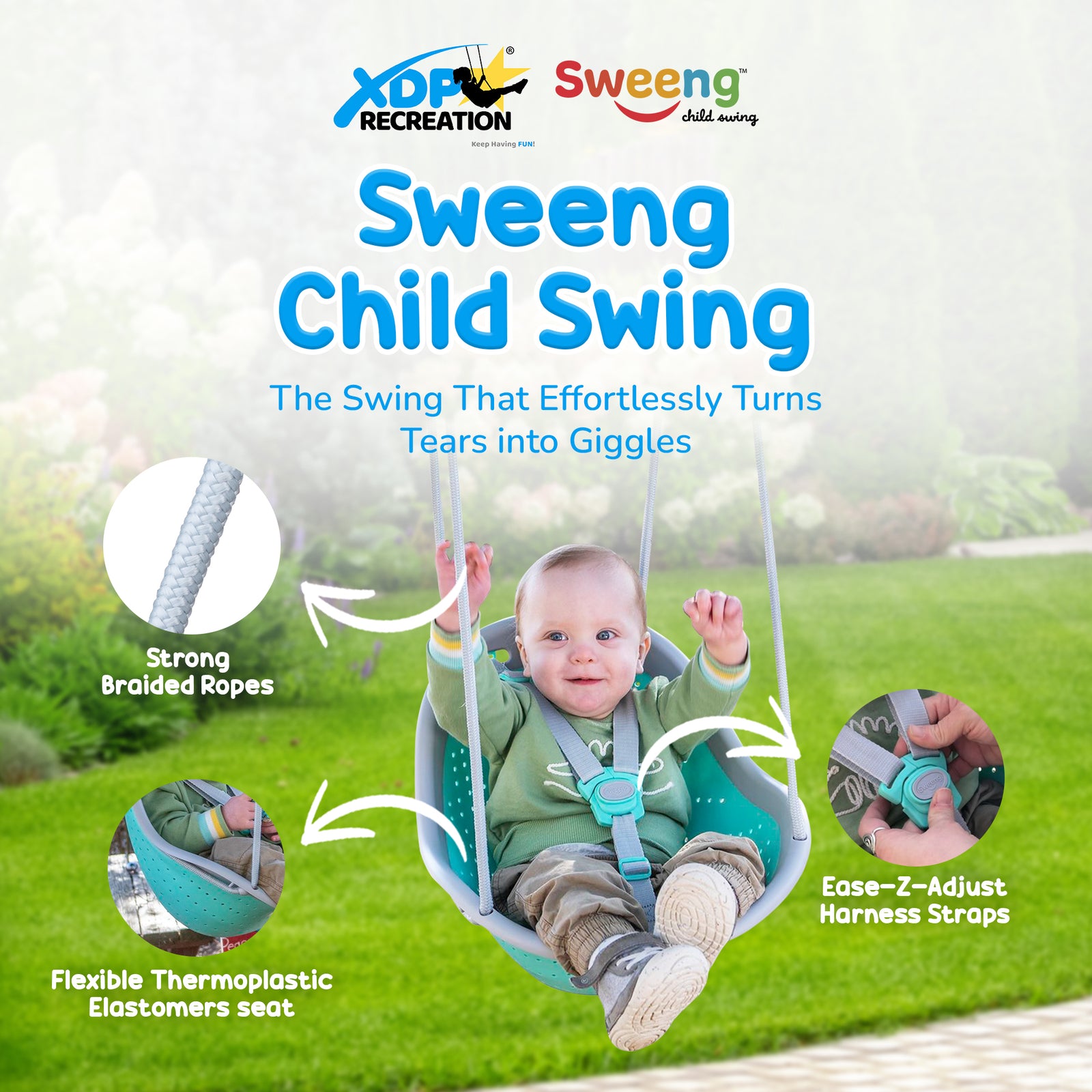 Sweeng Child Swing with Ease Z Adjust Harness Straps and Easy Hang Metal Hooks - VMInnovations