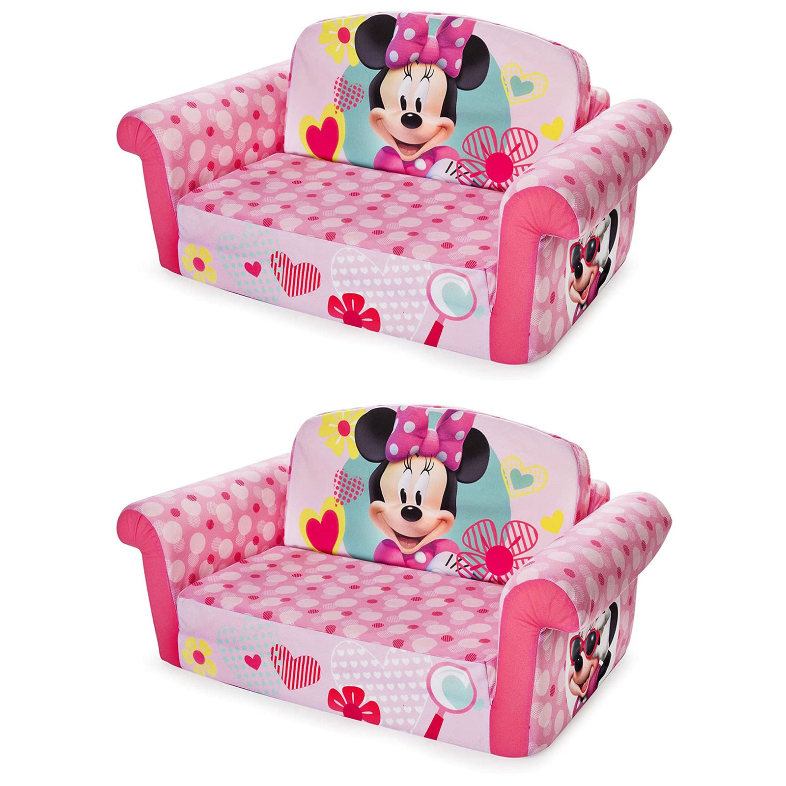 Marshmallow Furniture Kids 2 in 1 Foam Compress Sofa Bed, Minnie Mouse (2 Pack) - VMInnovations