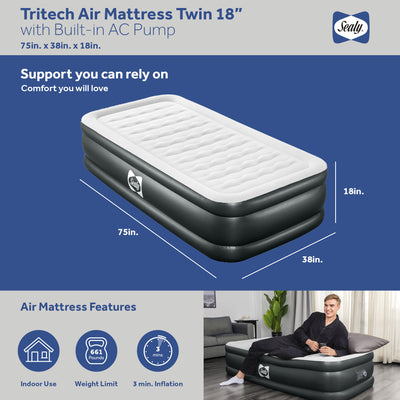Sealy Tritech Twin 18" Air Mattress Bed 2 Person with Built-In AC Pump, 2 Pack - VMInnovations