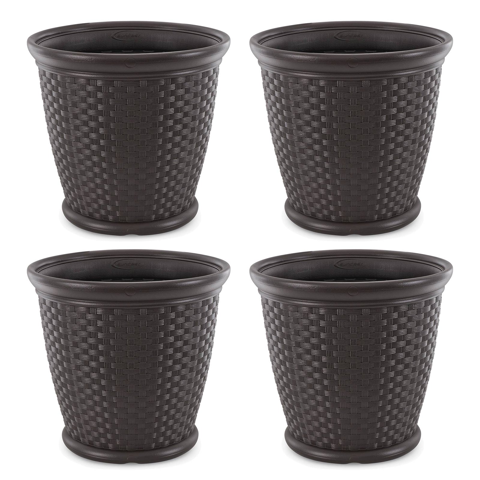 Suncast Sonora 22" Wicker Decorative Garden Flower Planter, Dark Brown (4 Pack) - VMInnovations