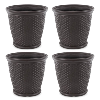 Suncast Sonora 22" Wicker Decorative Garden Flower Planter, Dark Brown (4 Pack) - VMInnovations