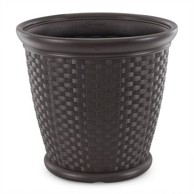 Suncast Sonora 22" Wicker Decorative Garden Flower Planter, Dark Brown (4 Pack) - VMInnovations