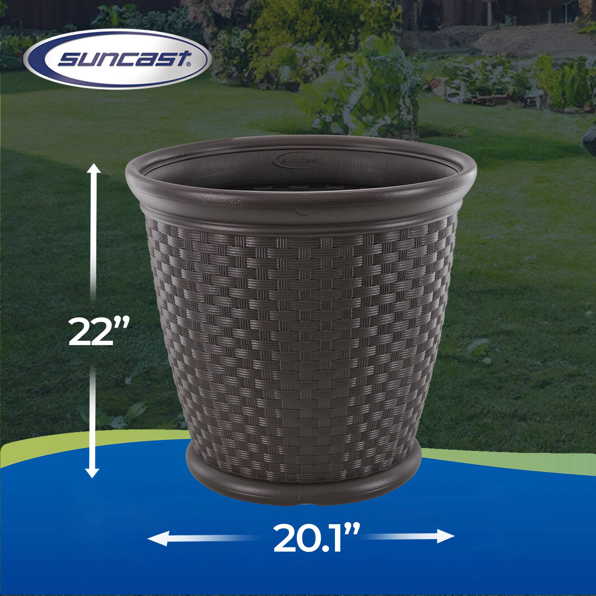 Suncast Sonora 22" Wicker Decorative Garden Flower Planter, Dark Brown (4 Pack) - VMInnovations