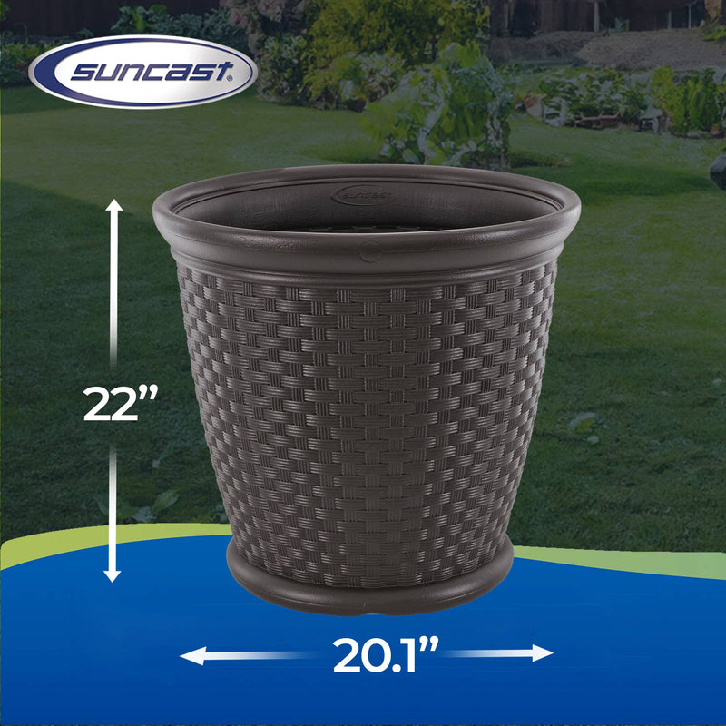 Suncast Sonora 22" Wicker Decorative Garden Flower Planter, Dark Brown (4 Pack)