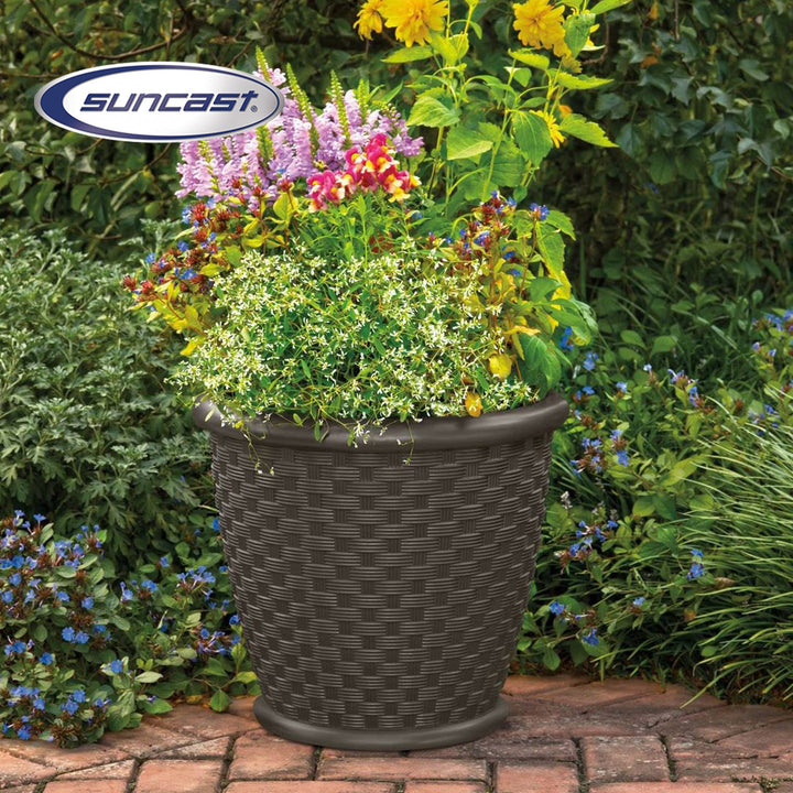 Suncast Sonora 22" Wicker Decorative Garden Flower Planter, Dark Brown (4 Pack)